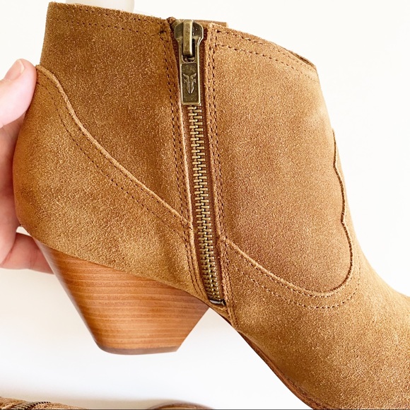 NIB Frye Reina Suede Heel Bootie Cognac camel Brown 10 - Picture 8 of 15
